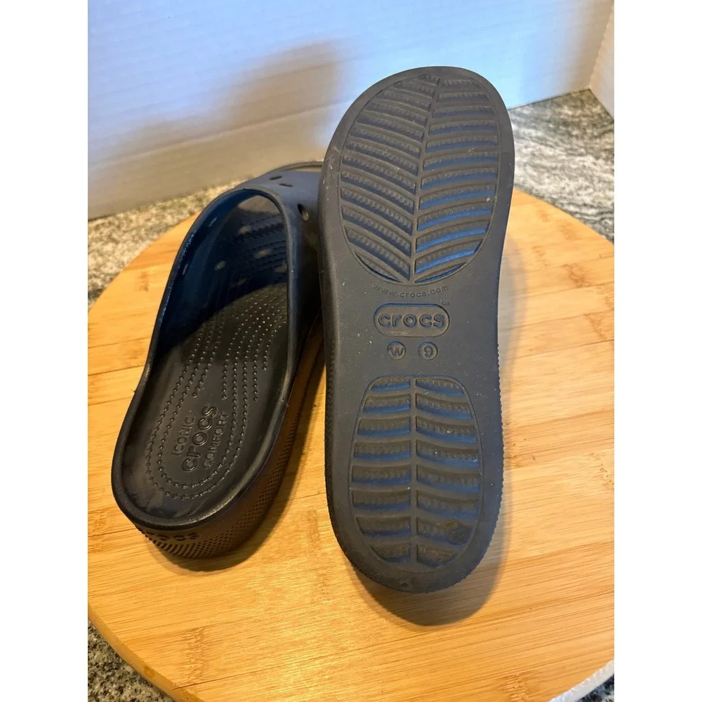 Crocs Sloane Slide Black Platform Sandals Womens Size 9 205742